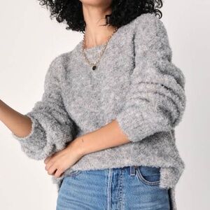 Lulus Content And Cozy Heather Grey Fuzzy Knit Oversized Sweater - Size Small